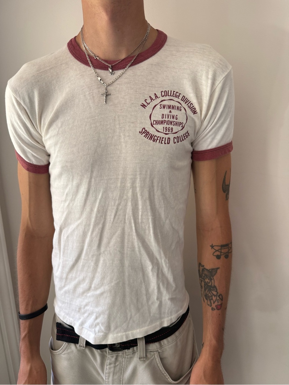 Vintage 1969 NCAA Swimming Diving Springfield College Russell Southern Co Tee